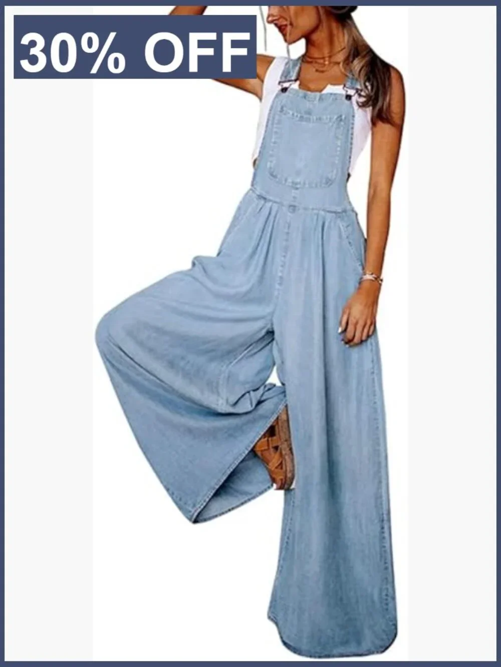 Wide Leg Denim Bib Overalls Baggy Distressed Loose Fit Adjustable Strap